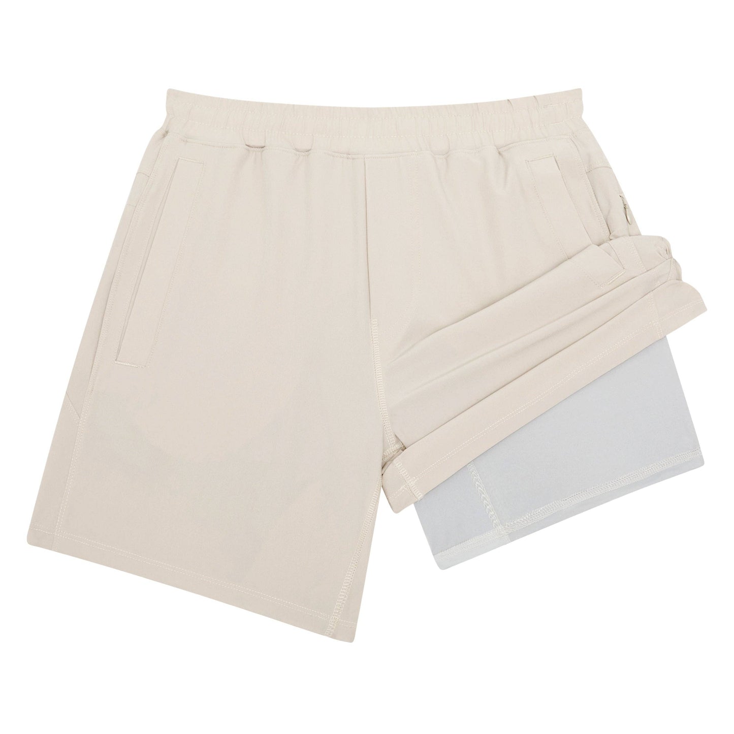 Stone Khaki Freeballers - Sport Shorts: 8" Inseam / Built-in Liner / Small