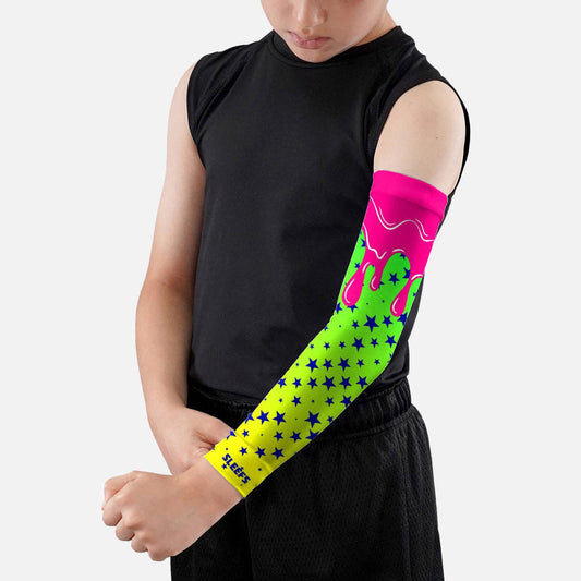 Neon Lime Stars Drip Kids Arm Sleeve